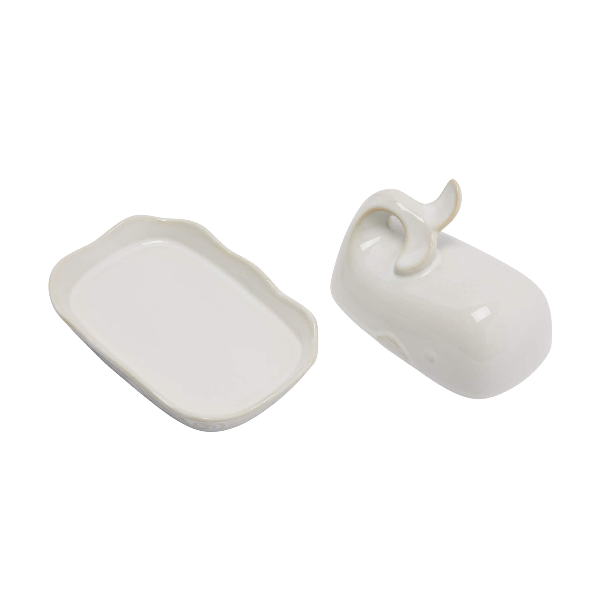 Hello Honey® 7" White Coastal Stoneware Whale Shaped Butter Dish